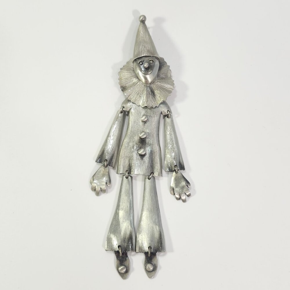Pewter Circus Clown Articulated Jester Necklace Charm Statement Fashion Jewelry